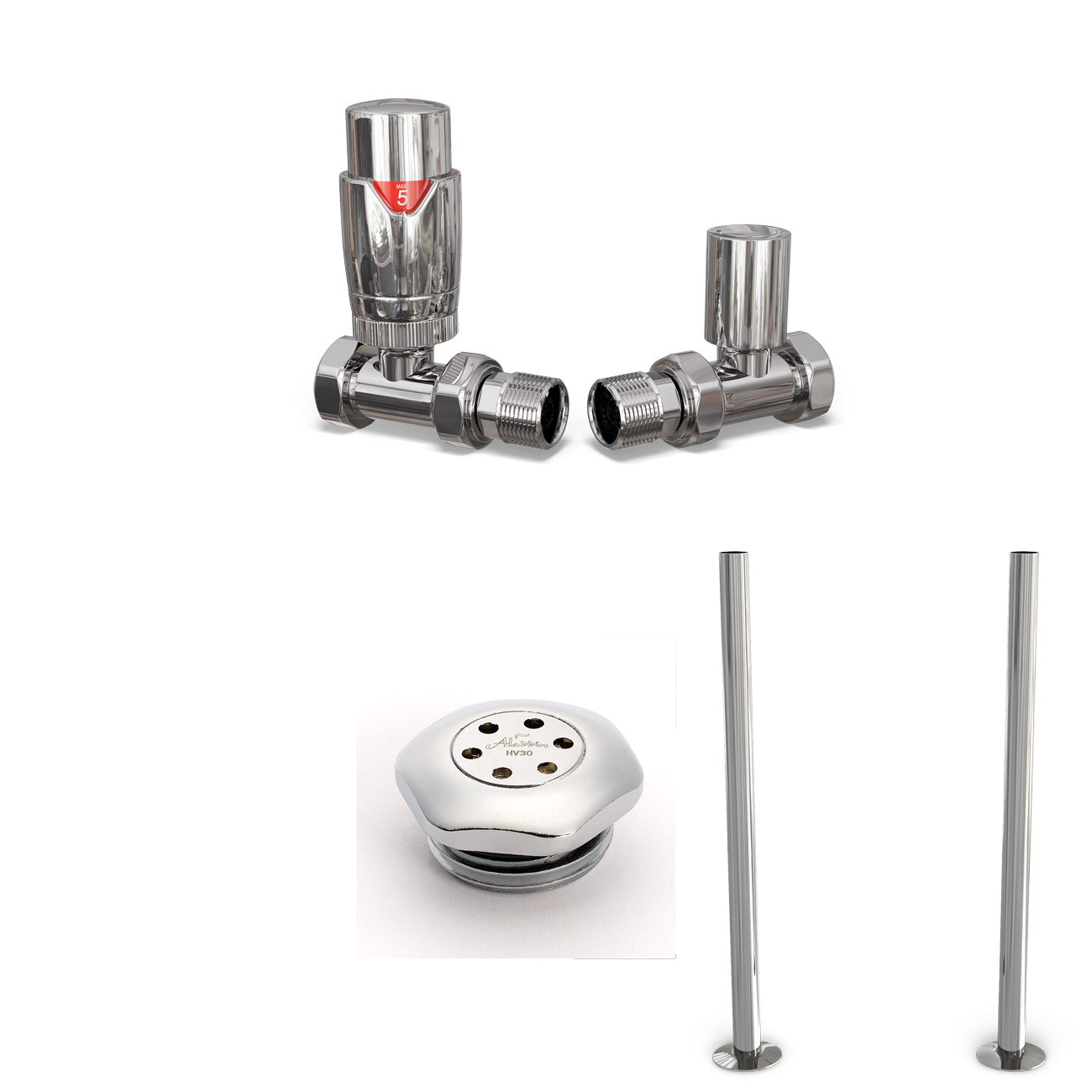 Talus Flair - Thermostatic Radiator Valve & Installation Kit - Chrome Straight 15mm