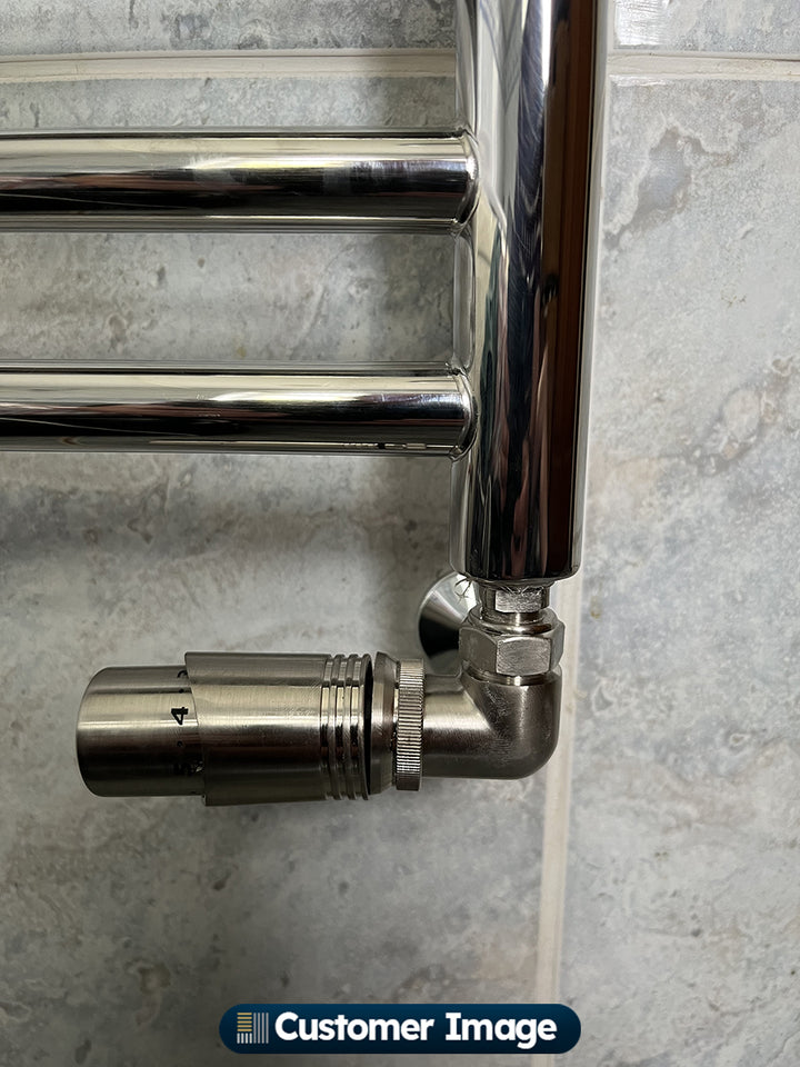 Talus Bold - Silver Nickel Thermostatic Radiator Valve & Lockshield Corner 10mm
