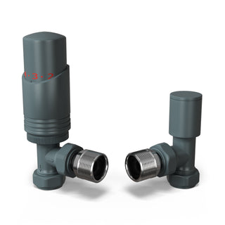 Talus Bold matt anthracite angled thermostatic radiator valve and lockshield, 15mm