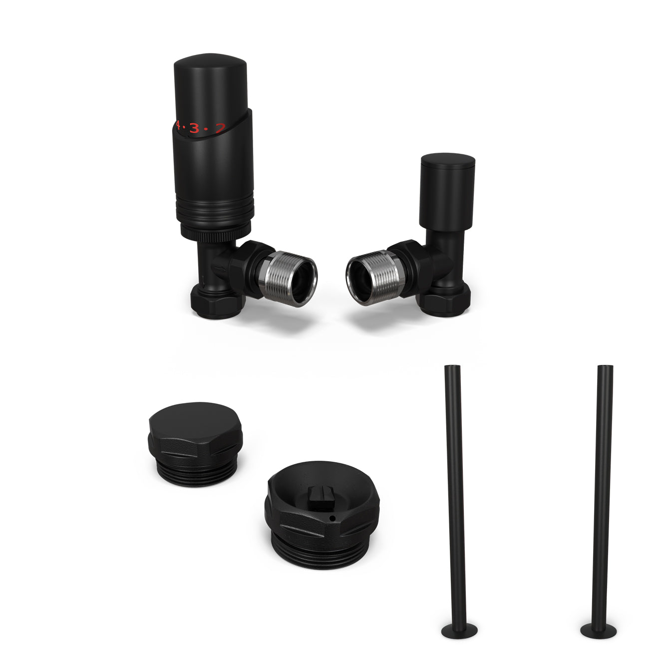 Talus Bold - Black Thermostatic Radiator Valve & Installation Kit Angled 15mm