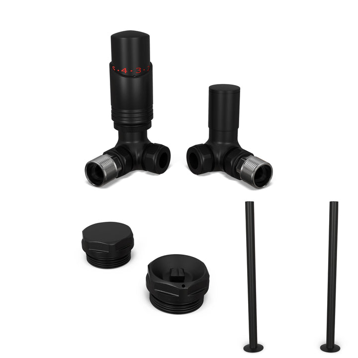 Talus Bold - Black Thermostatic Radiator Valve & Installation Kit Corner 15mm