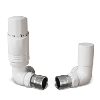Talus Bold gloss white corner thermostatic radiator valve and lockshield, 15mm