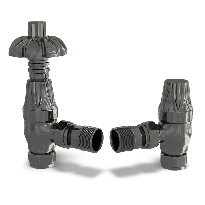 Signature Metal Head - Black Nickel Thermostatic Radiator Valve & Lockshield Angled 15mm