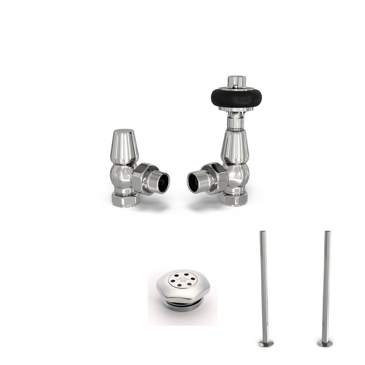 Signature Wooden Head - Thermostatic Radiator Valve & Installation Kit - Chrome Angled 15mm