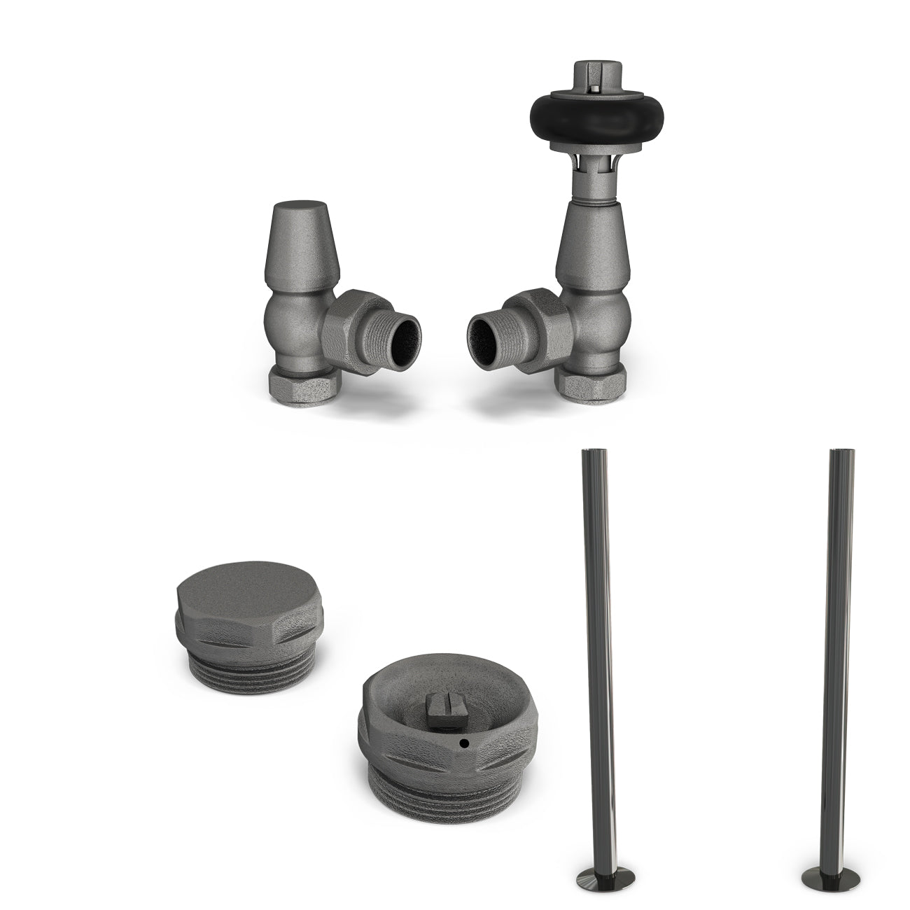 Signature Wooden Head - Thermostatic Radiator Valve & Accessory Kit - Natural Pewter Angled 15mm