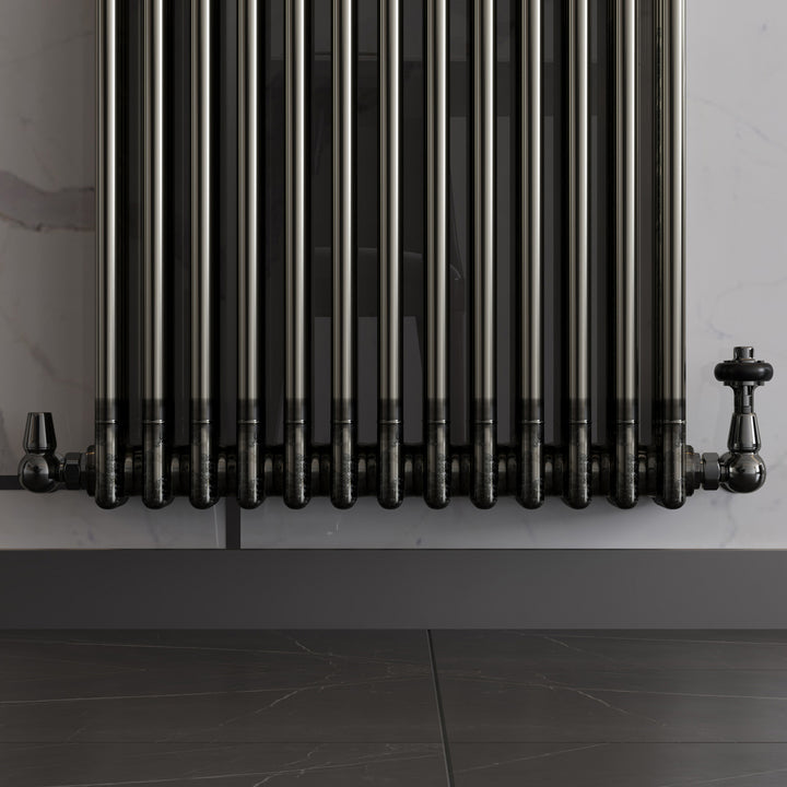 Signature Wooden Head - Black Nickel Thermostatic Radiator Valve & Lockshield Corner 15mm