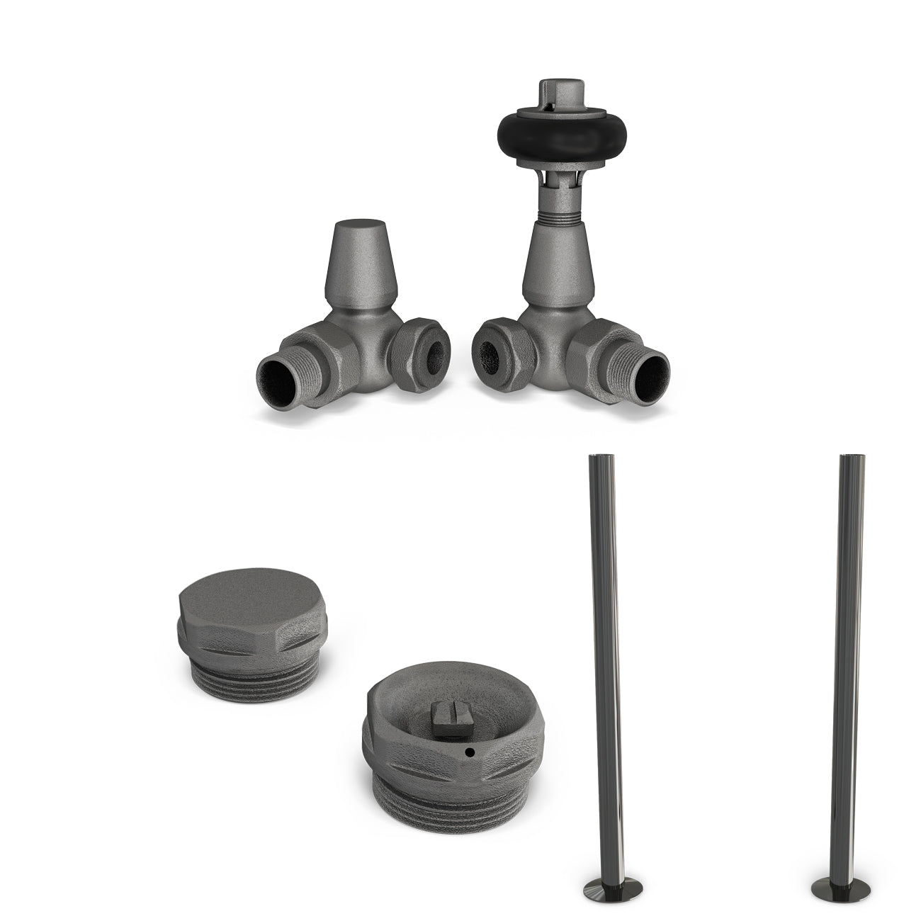 Signature Wooden Head - Thermostatic Radiator Valve & Accessory Kit - Natural Pewter Corner 15mm