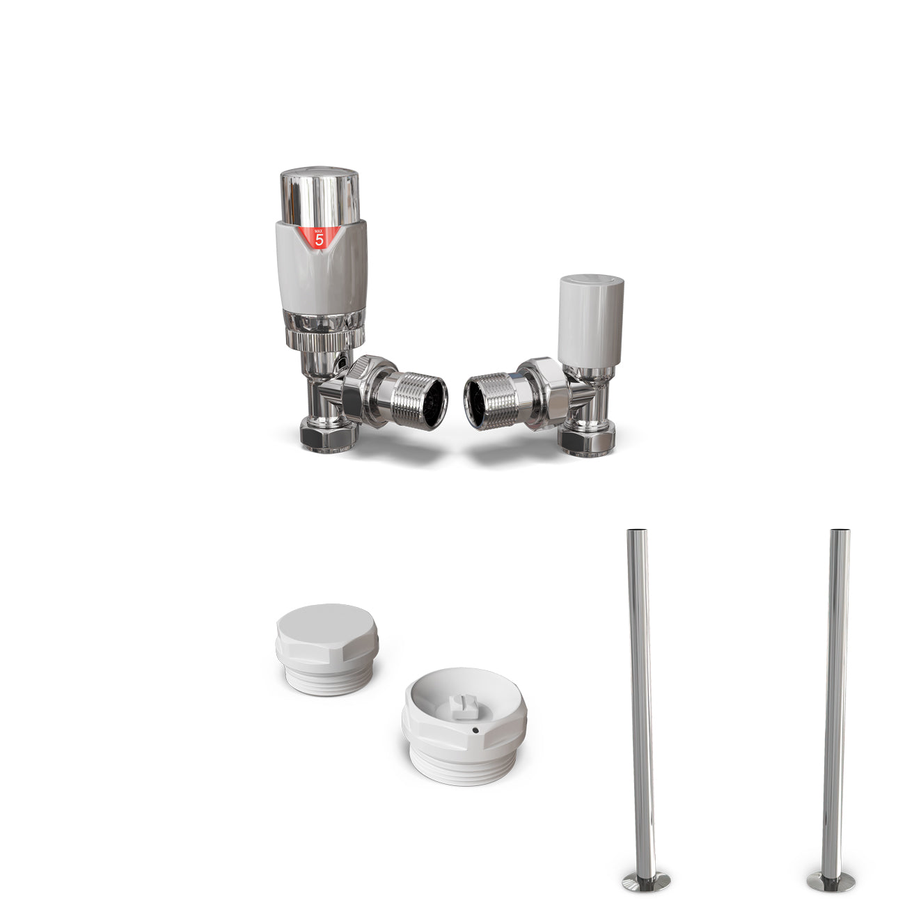 Talus Flair - White Thermostatic Radiator Valve & Installation Kit Angled 15mm