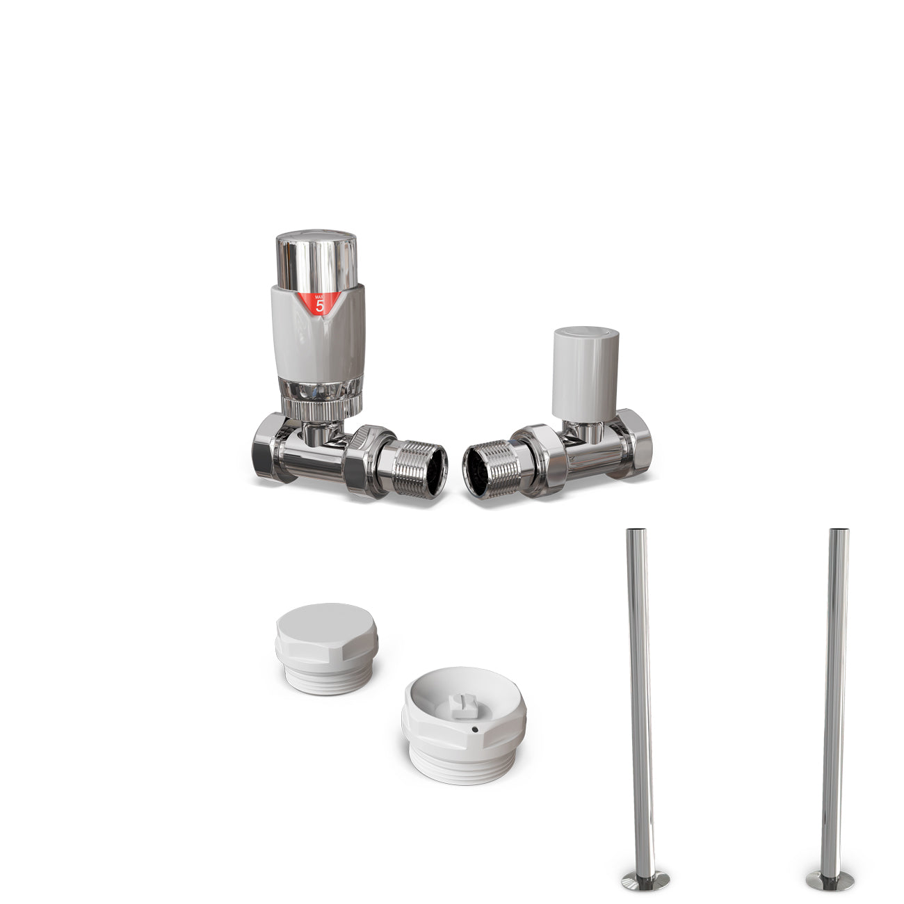 Talus Flair - Thermostatic Radiator Valve & Accessory Kit - White Straight 15mm