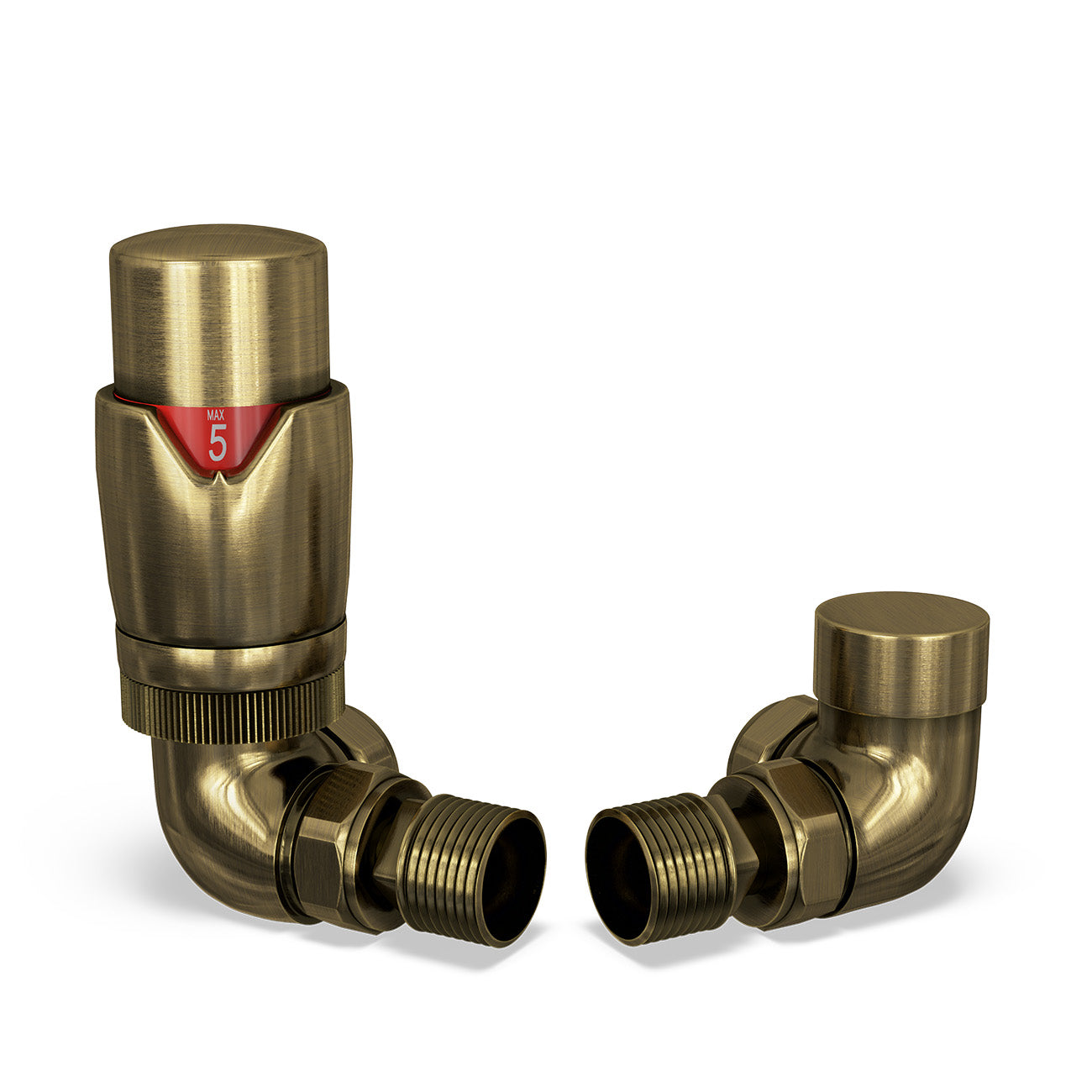 Stirling Bold - Antique Brass Thermostatic Radiator Valve & Lockshield Corner 10mm
