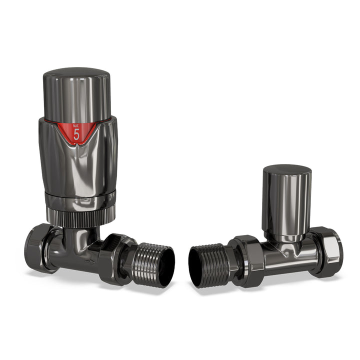 Stirling Bold - Black Nickel Thermostatic Radiator Valve & Lockshield Corner 10mm