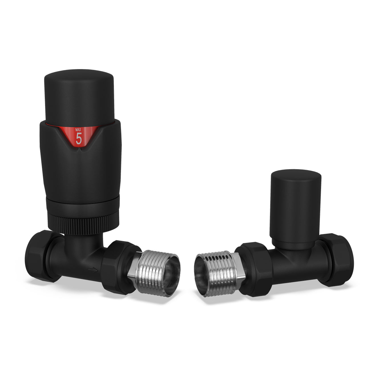 Stirling Bold - Black Thermostatic Radiator Valve & Lockshield Straight 15mm