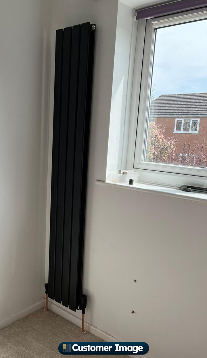 Typhoon - Black Designer Radiator H1800mm x W272mm Double Panel - Feet Included