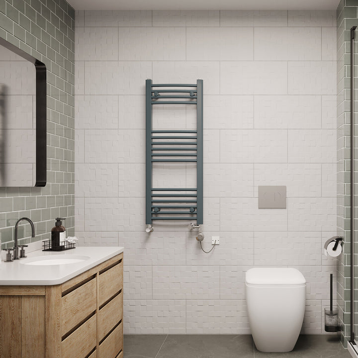 Zennor - Anthracite Dual Fuel Towel Rail H1000mm x W400mm Thermostatic - Curved