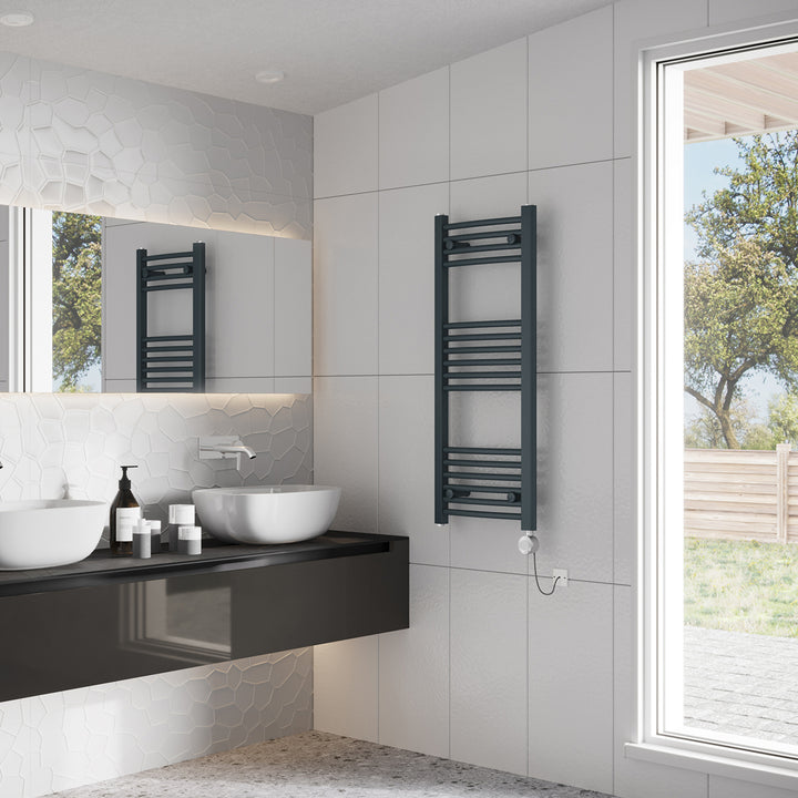Zennor - Anthracite Electric Towel Rail H1000mm x W400mm Curved 300w Thermostatic