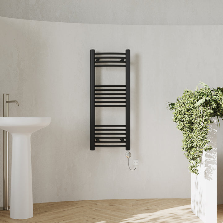 Zennor - Black Electric Towel Rail H1000mm x W400mm Curved 300w Thermostatic