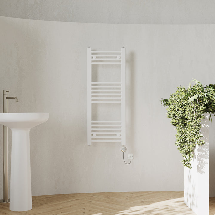 Zennor - White Electric Towel Rail H1000mm x W400mm Curved 300w Thermostatic