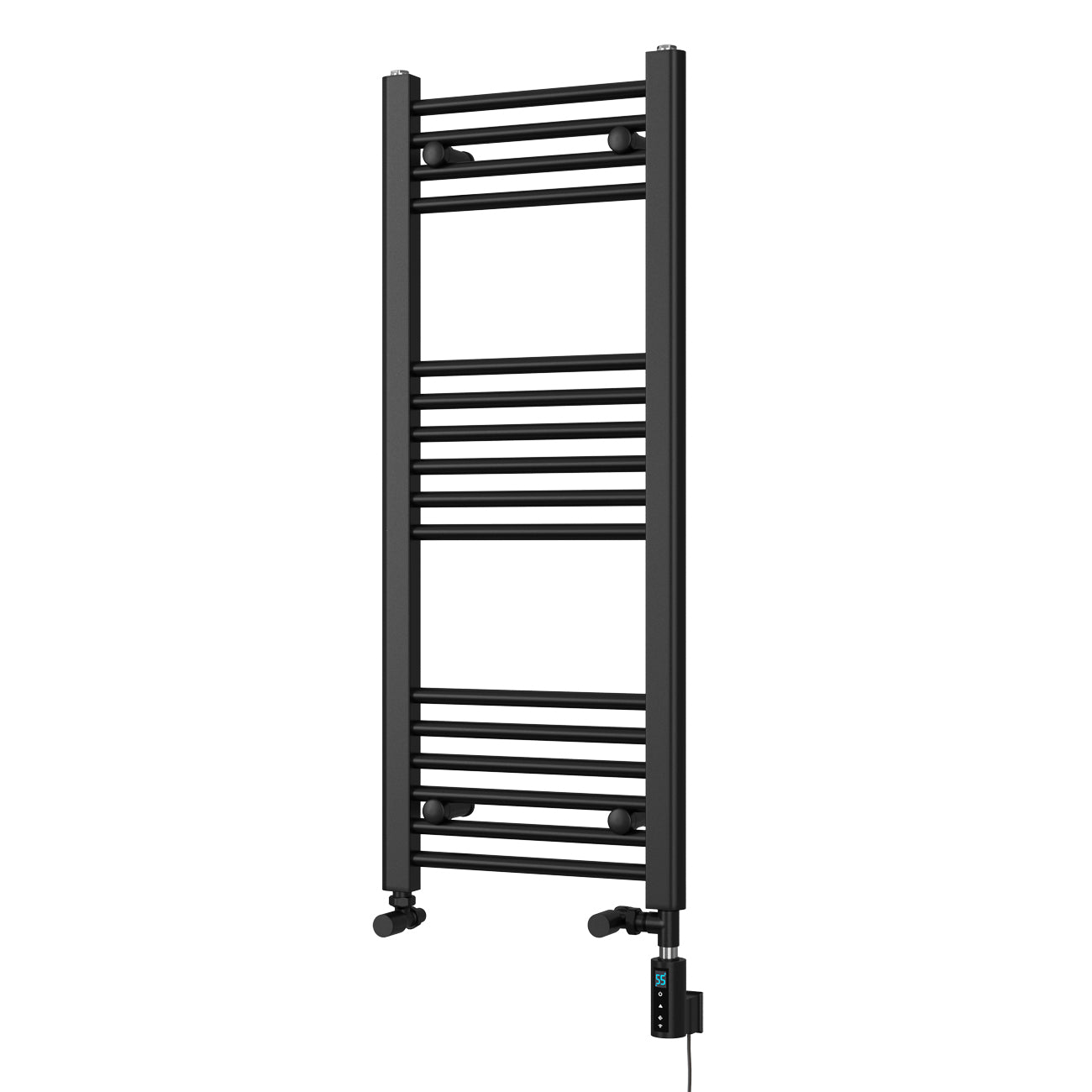 Zennor black dual fuel heated towel rail, 1000mm x 400mm thermostatic WiFi straight radiator