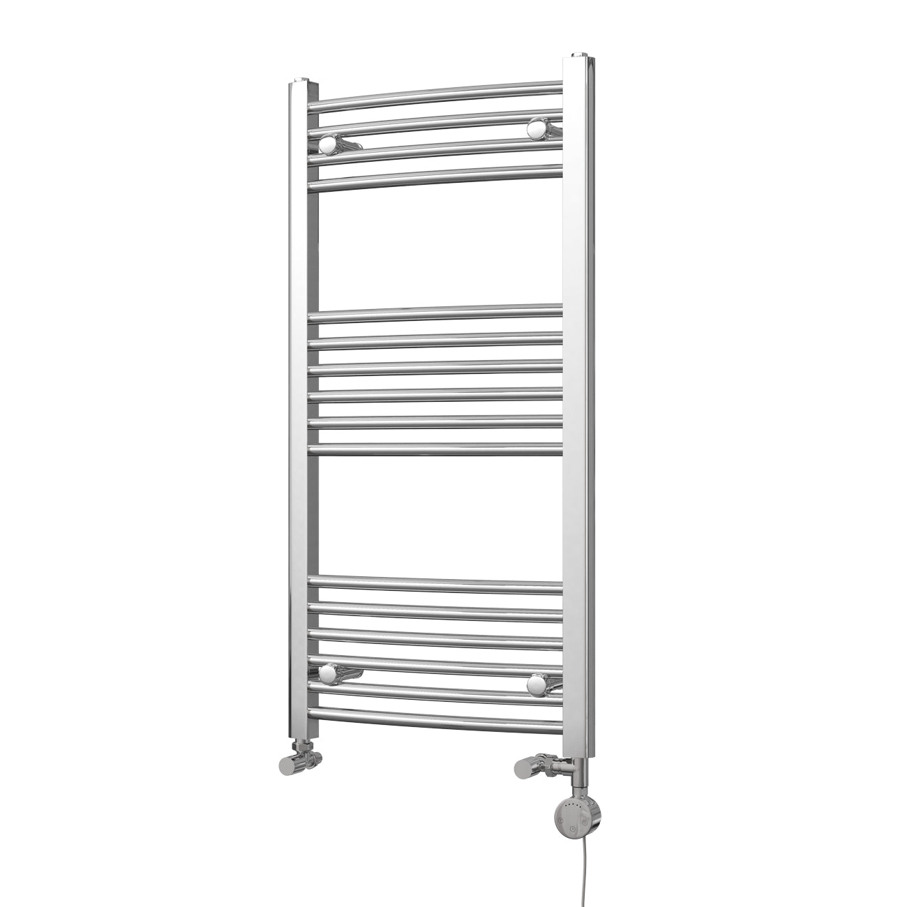 Zennor - Chrome Dual Fuel Towel Rail H1000mm x W500mm Thermostatic - Curved