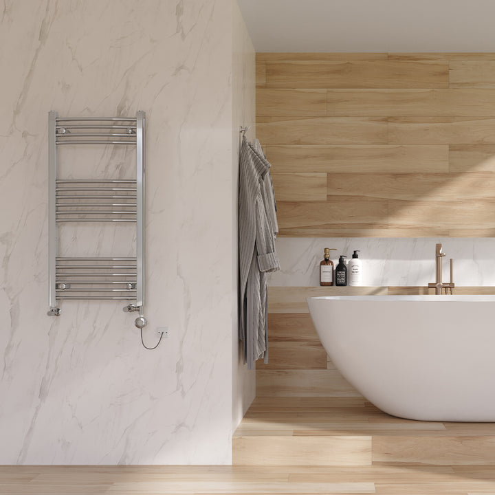 Zennor - Chrome Dual Fuel Towel Rail H1000mm x W500mm Thermostatic - Curved