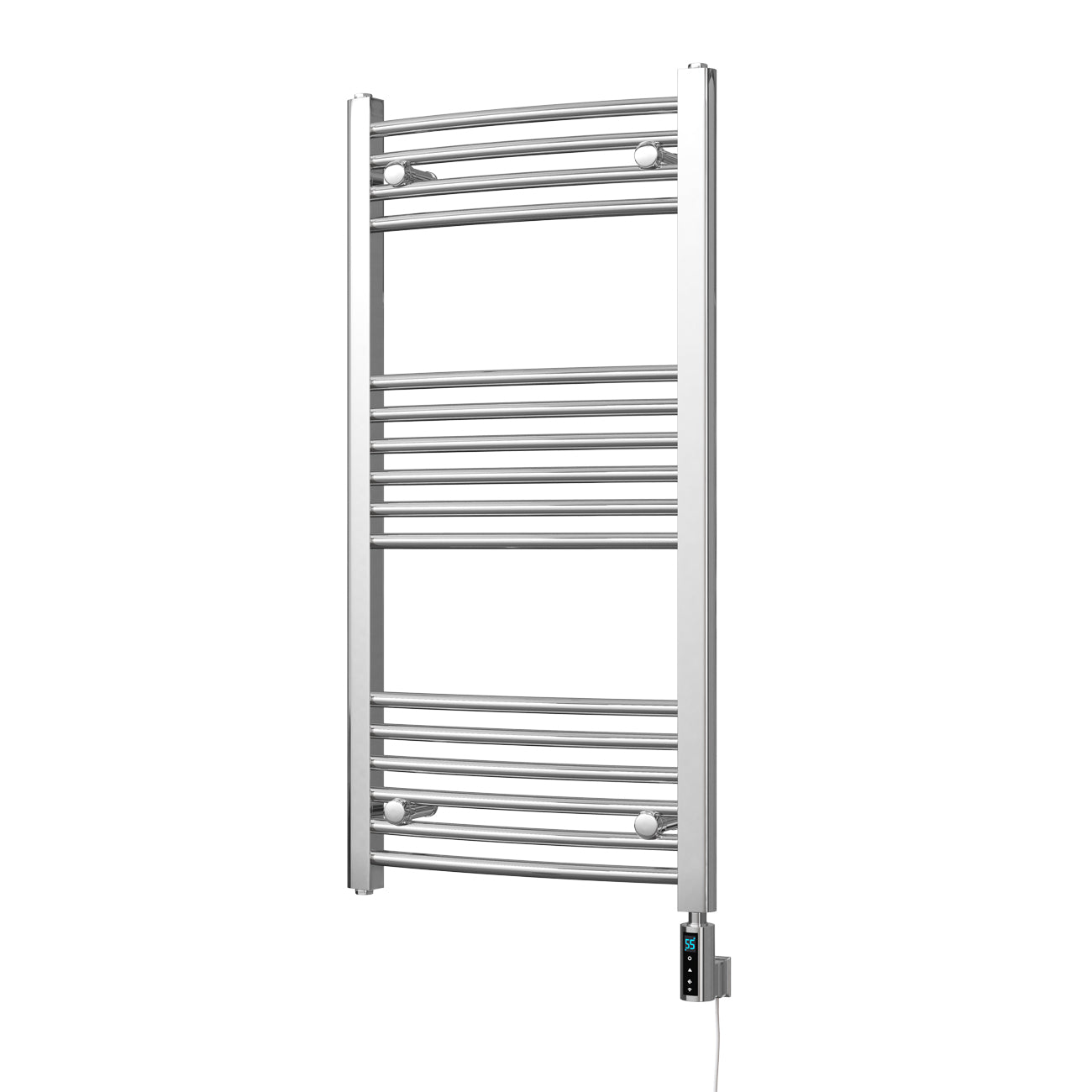 Zennor - Chrome Electric Towel Rail H1000mm x W500mm Curved 300w Thermostatic WIFI