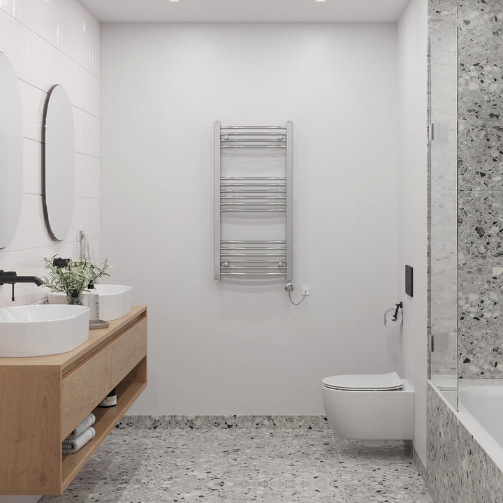 Zennor - Chrome Electric Towel Rail H1000mm x W500mm Curved 300w Thermostatic