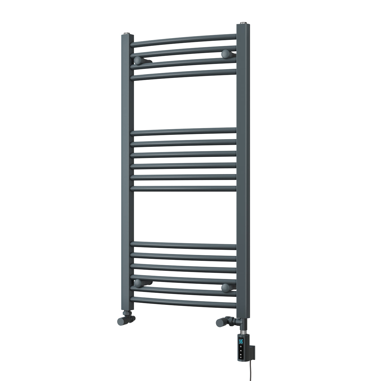 Zennor - Anthracite Dual Fuel Towel Rail H1000mm x W500mm Thermostatic WIFI - Curved