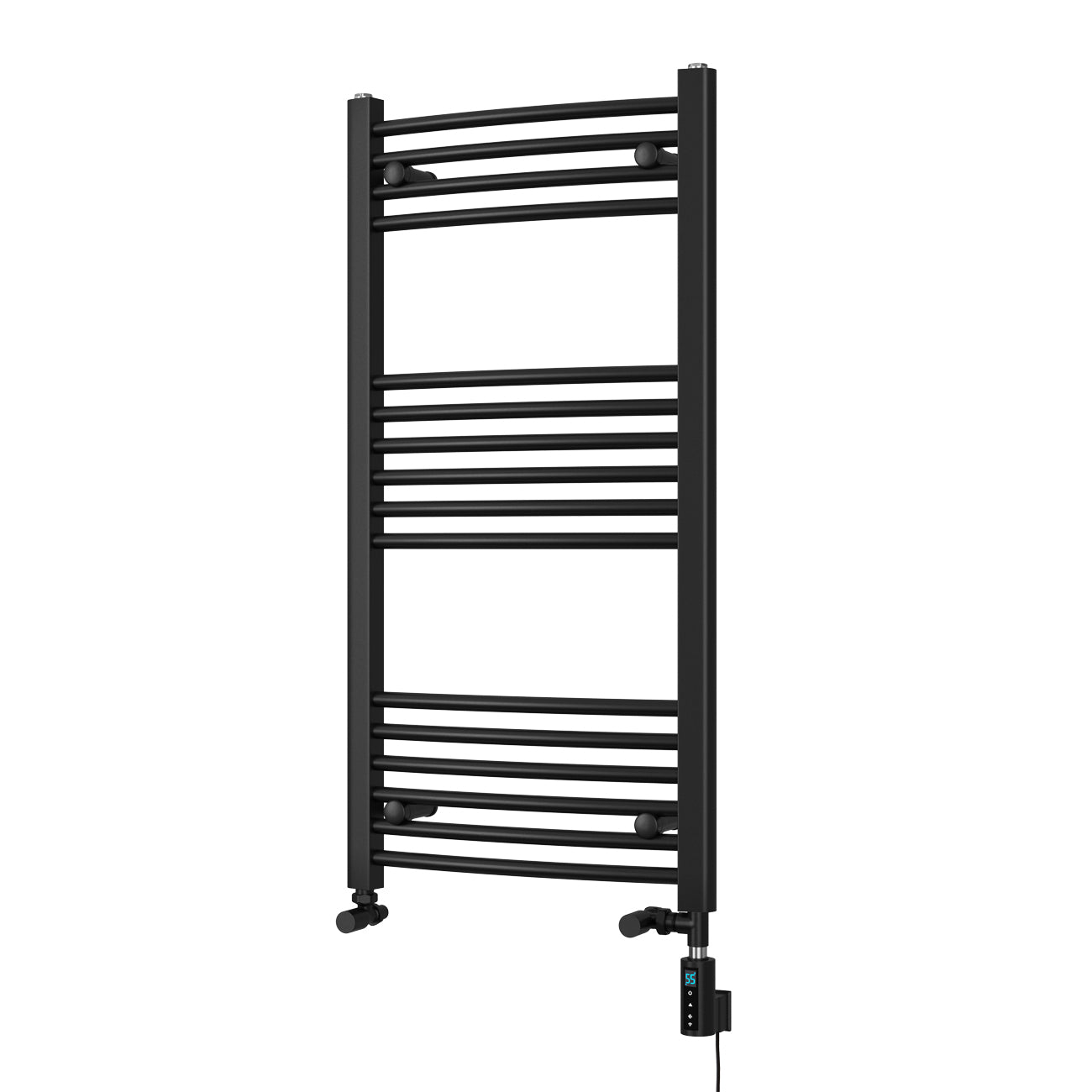 Zennor - Black Dual Fuel Towel Rail H1000mm x W500mm Thermostatic WIFI - Curved