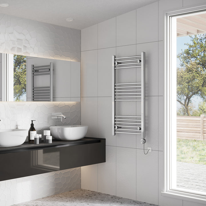 Zennor - Chrome Electric Towel Rail H1000mm x W500mm Straight 300w Thermostatic
