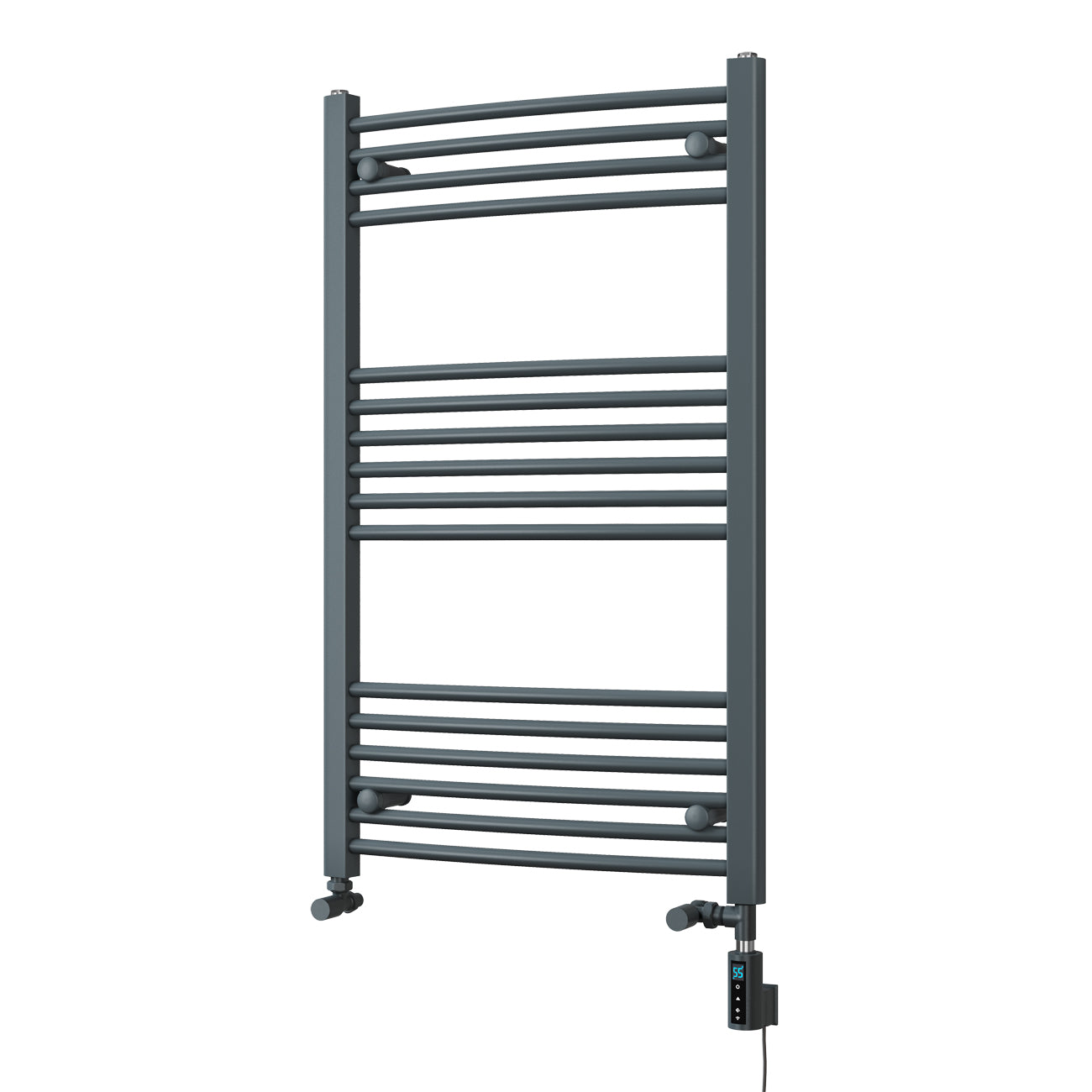 Zennor - Anthracite Dual Fuel Towel Rail H1000mm x W600mm Thermostatic WIFI - Curved