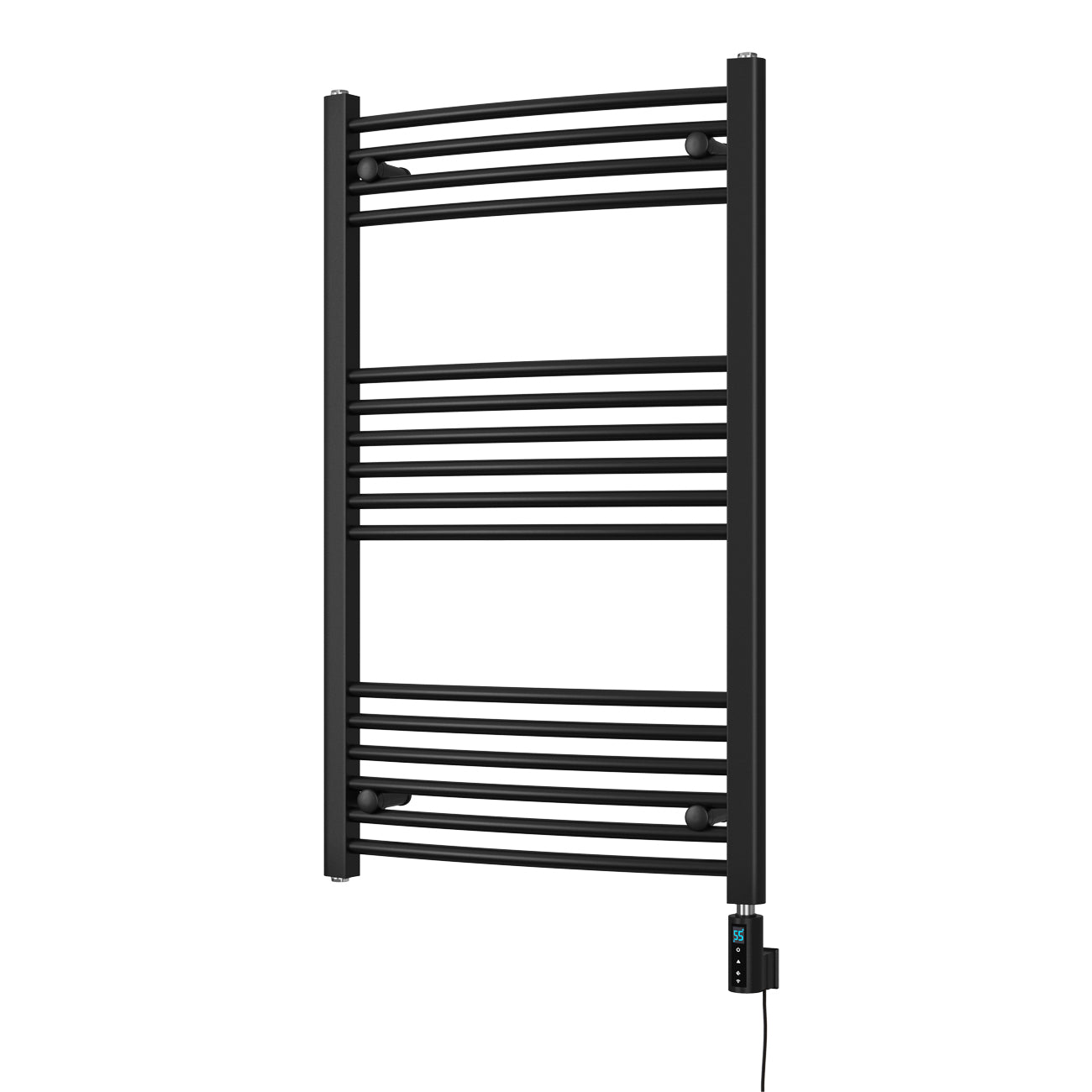Zennor - Black Electric Towel Rail H1000mm x W600mm Curved 600w Thermostatic WIFI