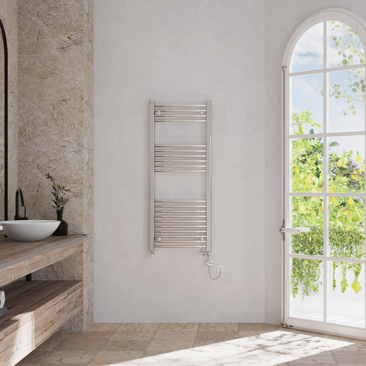 Zennor - Chrome Dual Fuel Towel Rail H1200mm x W500mm Thermostatic - Curved