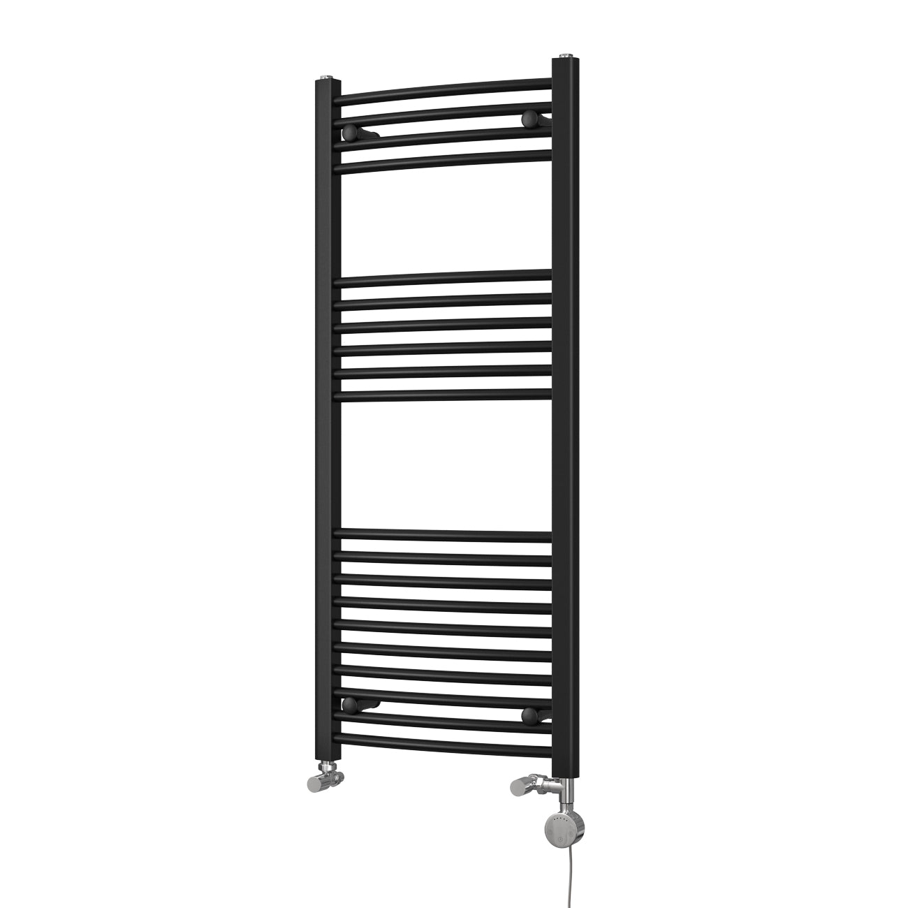 Zennor - Black Dual Fuel Towel Rail H1200mm x W500mm Thermostatic - Curved