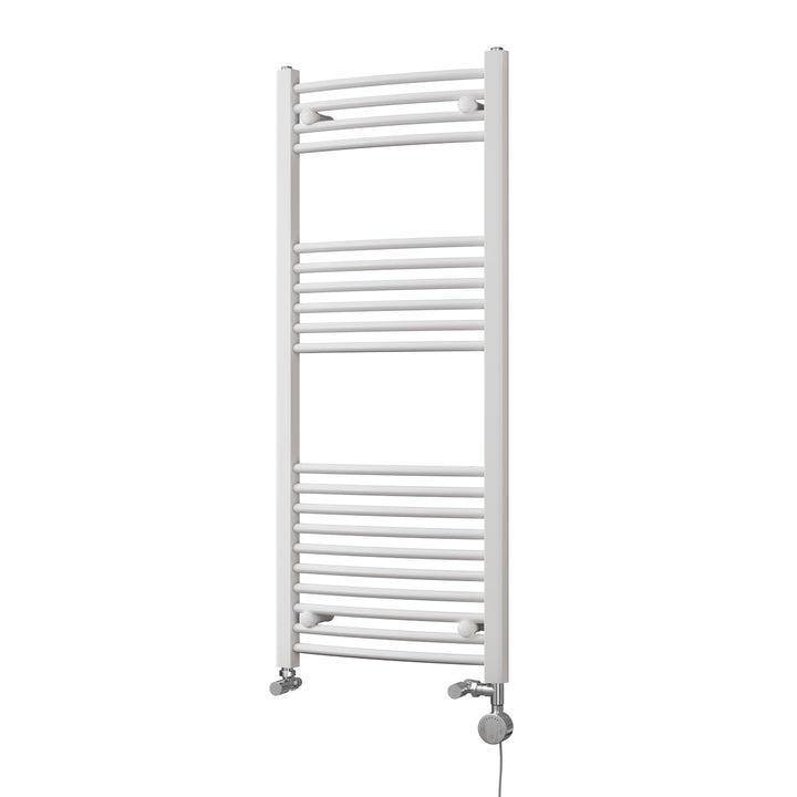Zennor - White Dual Fuel Towel Rail H1200mm x W500mm Thermostatic - Curved