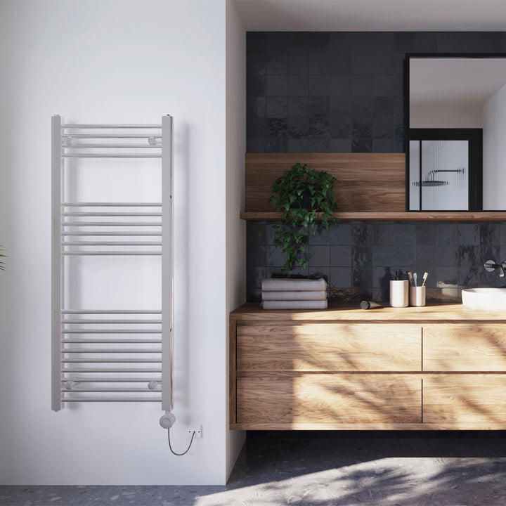 Zennor - Chrome Electric Towel Rail H1200mm x W500mm Straight 300w Thermostatic