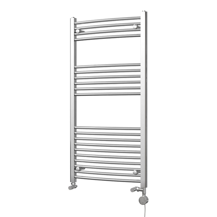 Zennor - Chrome Dual Fuel Towel Rail H1200mm x W600mm Thermostatic - Curved