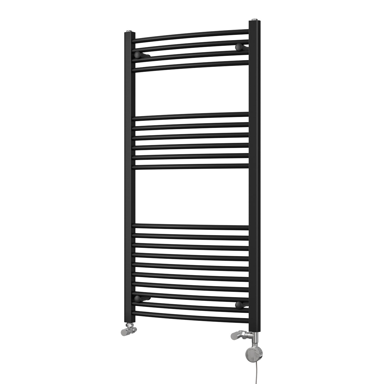 Zennor - Black Dual Fuel Towel Rail H1200mm x W600mm Thermostatic - Curved