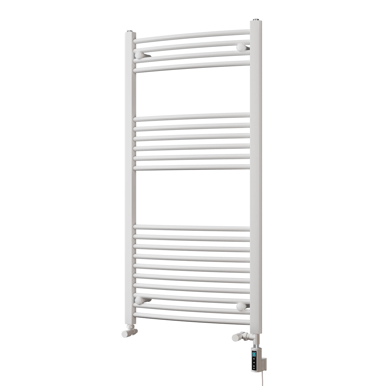 Zennor - White Dual Fuel Towel Rail H1200mm x W600mm Thermostatic WIFI - Curved