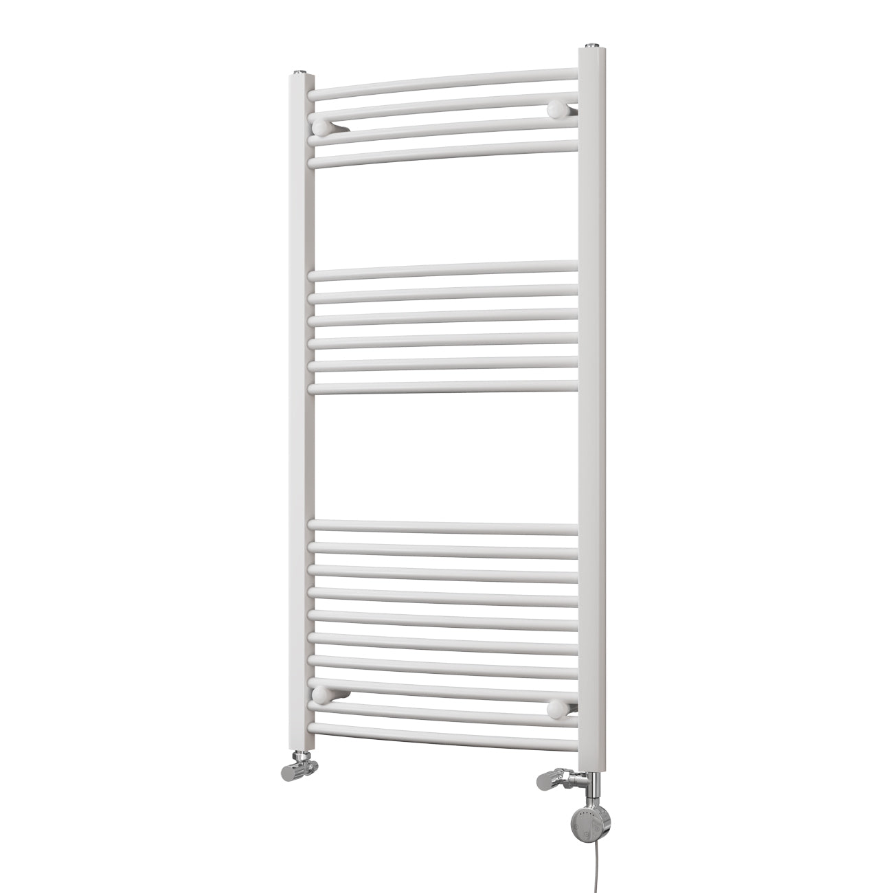 Zennor - White Dual Fuel Towel Rail H1200mm x W600mm Thermostatic - Curved