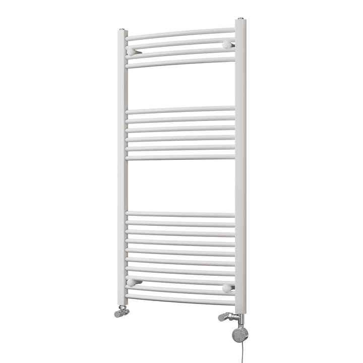 Zennor - White Dual Fuel Towel Rail H1200mm x W600mm Thermostatic - Curved