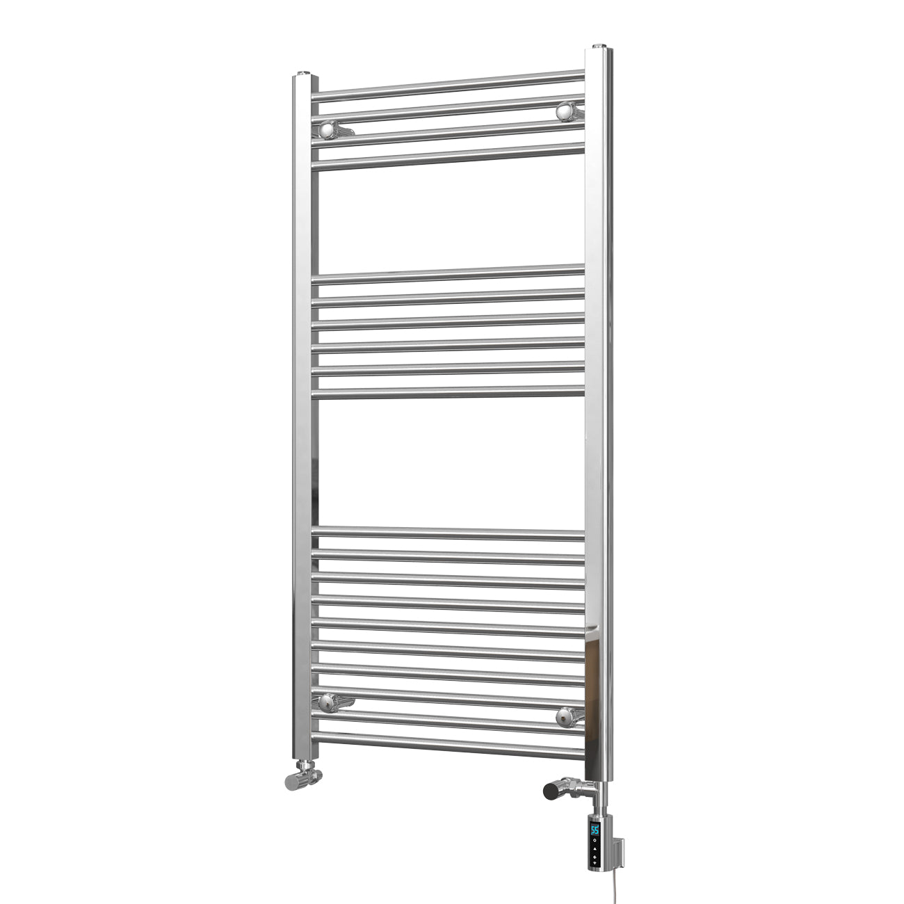 Zennor - Chrome Dual Fuel Towel Rail H1200mm x W600mm Thermostatic WIFI - Straight