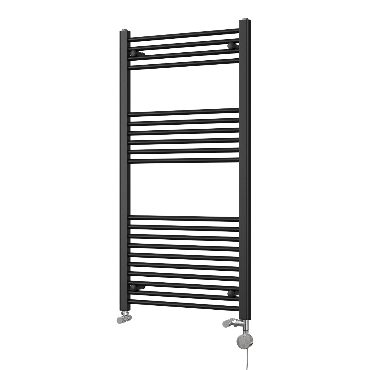 Zennor - Black Dual Fuel Towel Rail H1200mm x W600mm Thermostatic - Straight