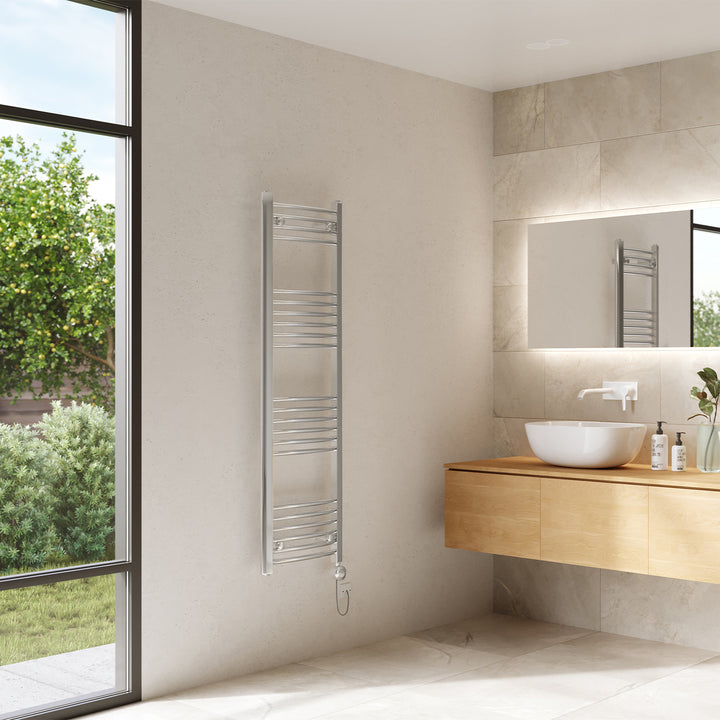 Zennor - Chrome Electric Towel Rail H1400mm x W400mm Curved 300w Thermostatic