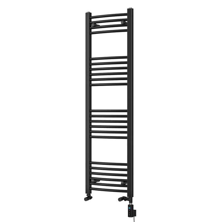 Zennor - Black Dual Fuel Towel Rail H1400mm x W400mm Thermostatic WIFI - Curved