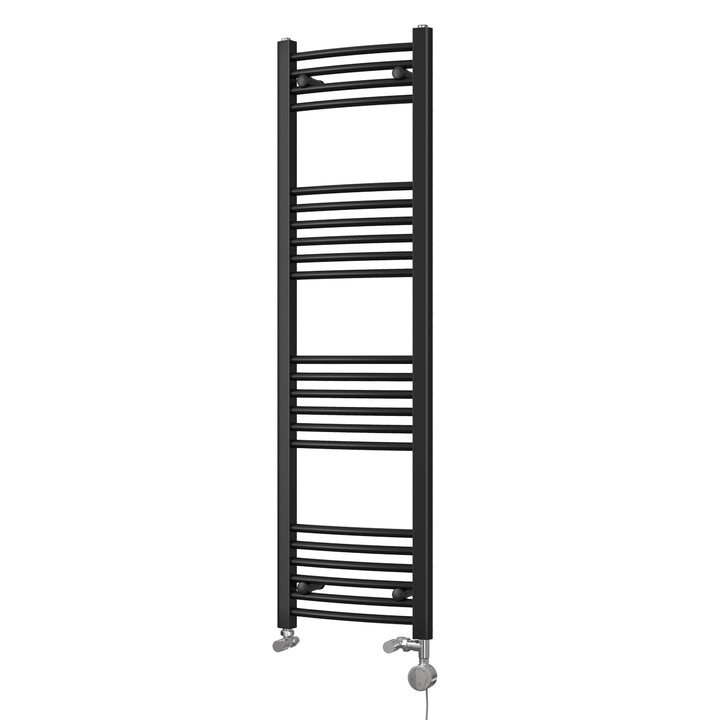 Zennor - Black Dual Fuel Towel Rail H1400mm x W400mm Thermostatic - Curved