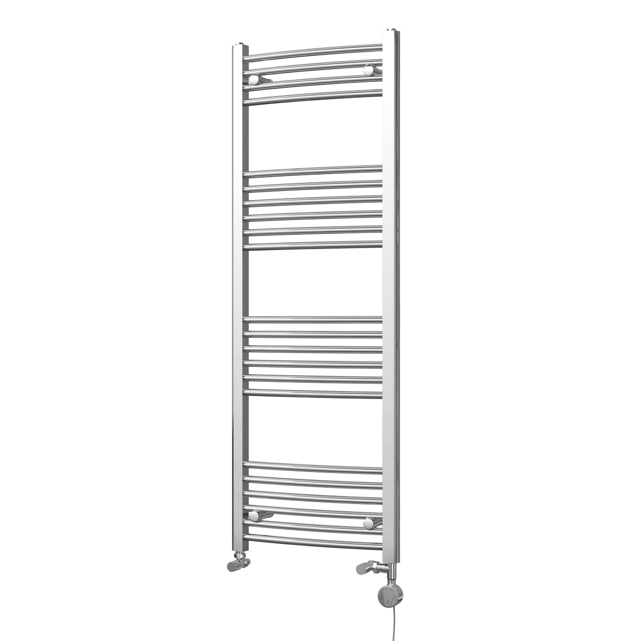 Zennor - Chrome Dual Fuel Towel Rail H1400mm x W500mm Thermostatic - Curved