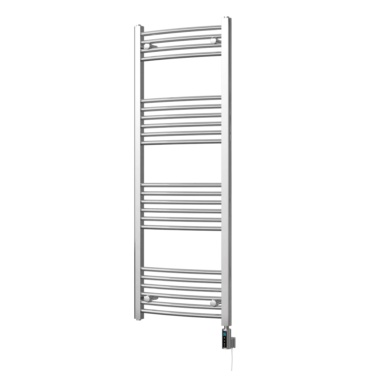 Zennor - Chrome Electric Towel Rail H1400mm x W500mm Curved 300w Thermostatic WIFI