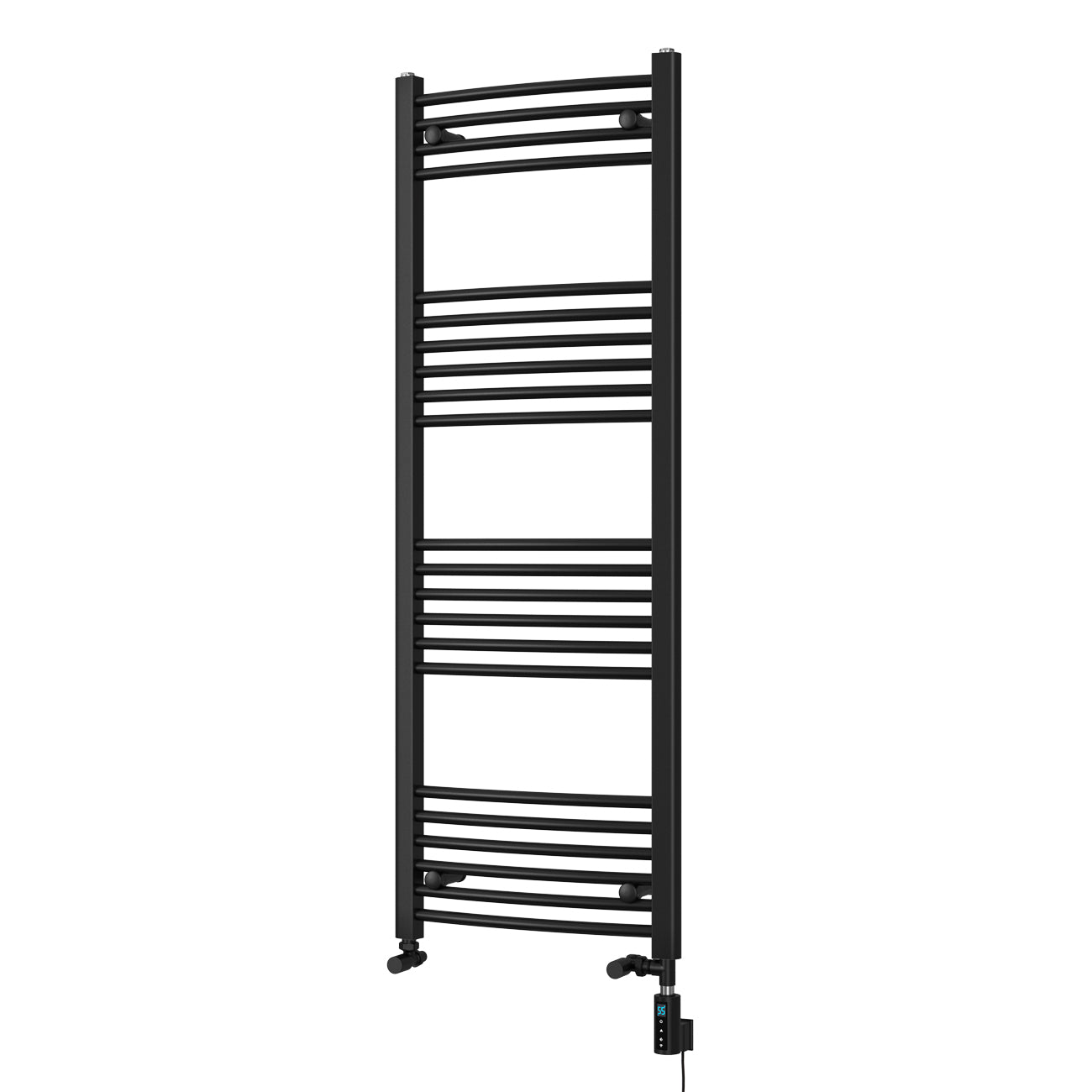 Zennor - Black Dual Fuel Towel Rail H1400mm x W500mm Thermostatic WIFI - Curved