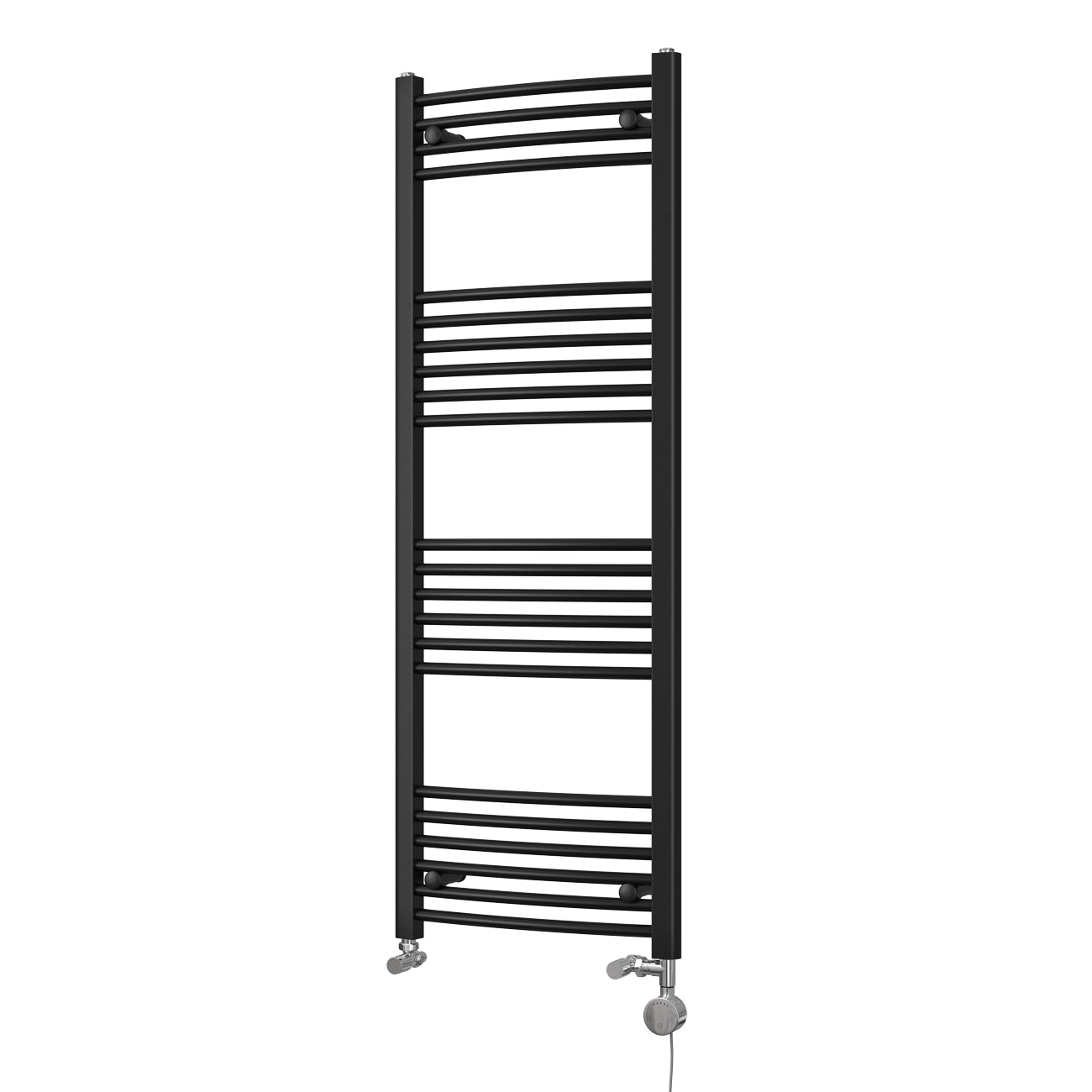Zennor - Black Dual Fuel Towel Rail H1400mm x W500mm Thermostatic - Curved