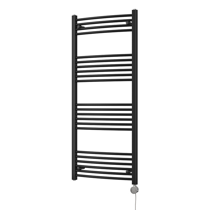 Zennor - Black Electric Towel Rail H1400mm x W600mm Curved 700w Thermostatic